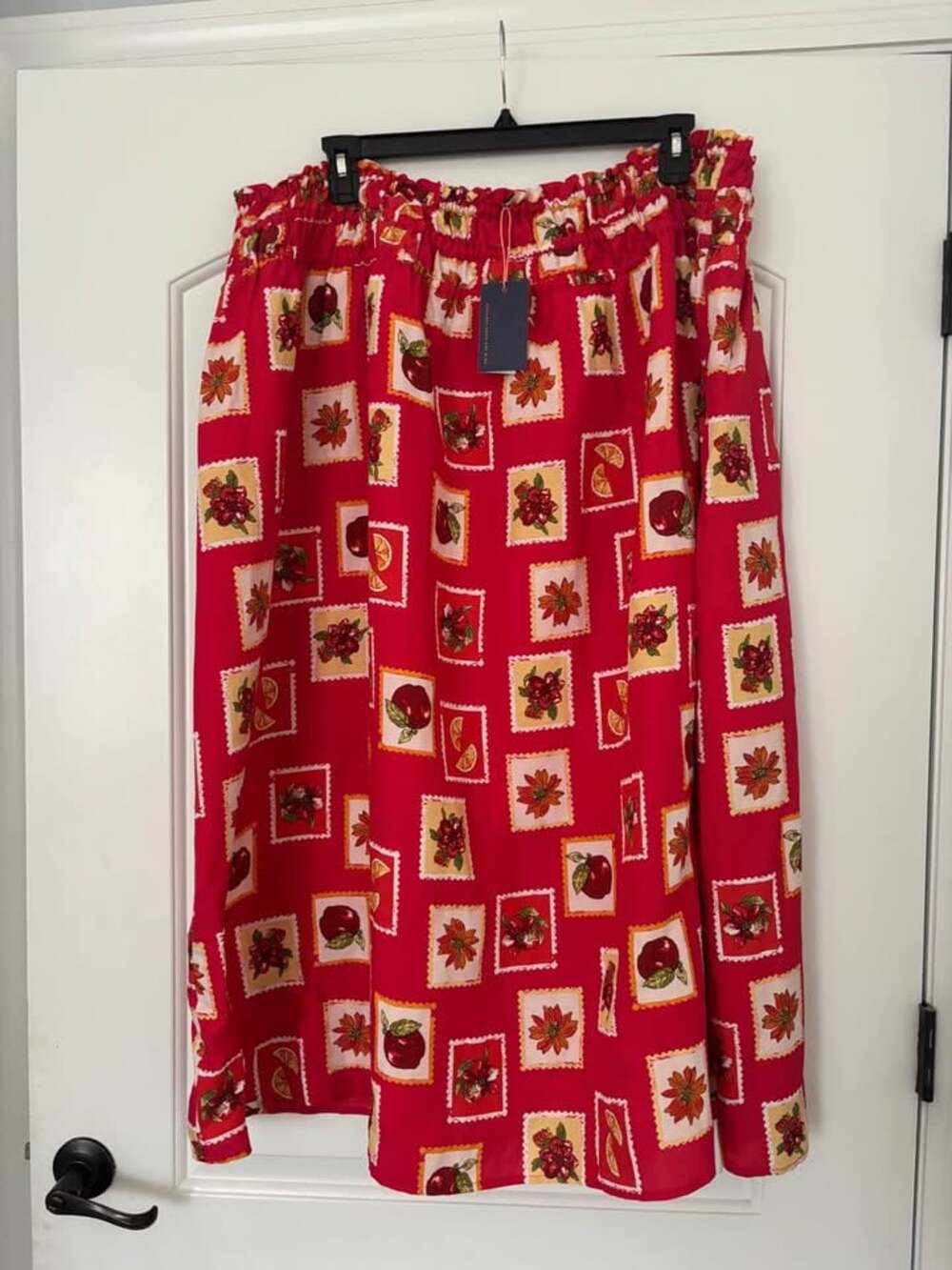 NWT Skies Are Blue Plus Size 3X Red Fruit Stamp Linen Blend Maxi Skirt Boho
